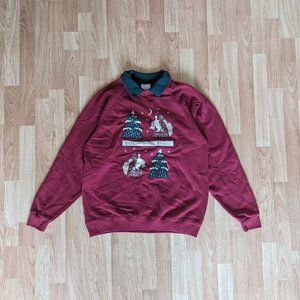 Vintage Red Ugly Christmas Sweater with Green Collar